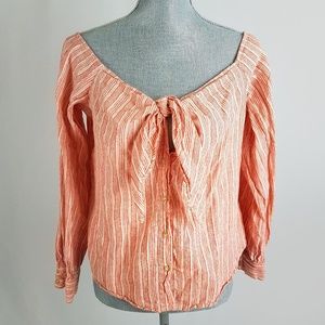 Free People Orange Tie Front Long Sleeves Top M